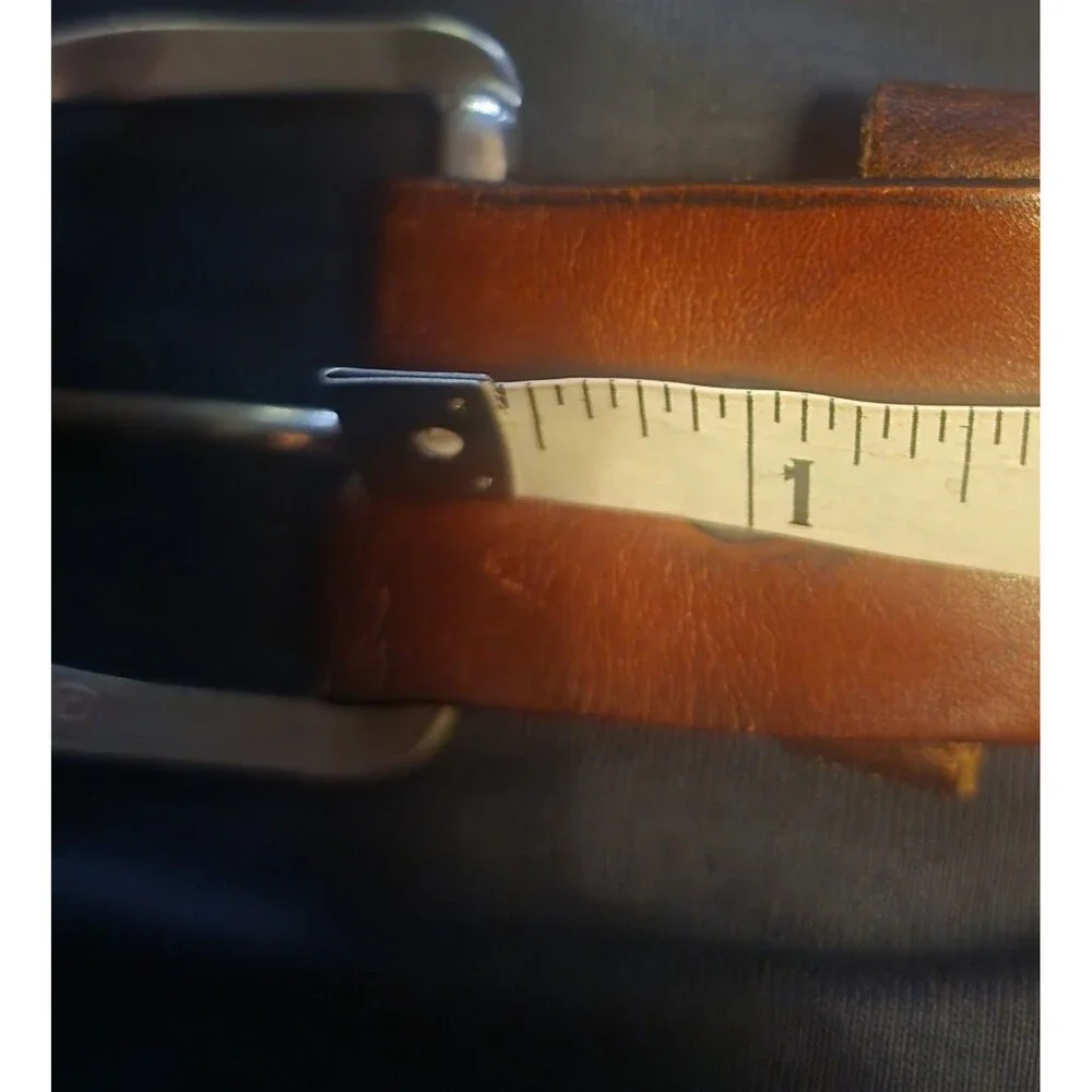 Brown Leather Belt Basket Weave Pattern Silver Buckle Good Usable Men 37